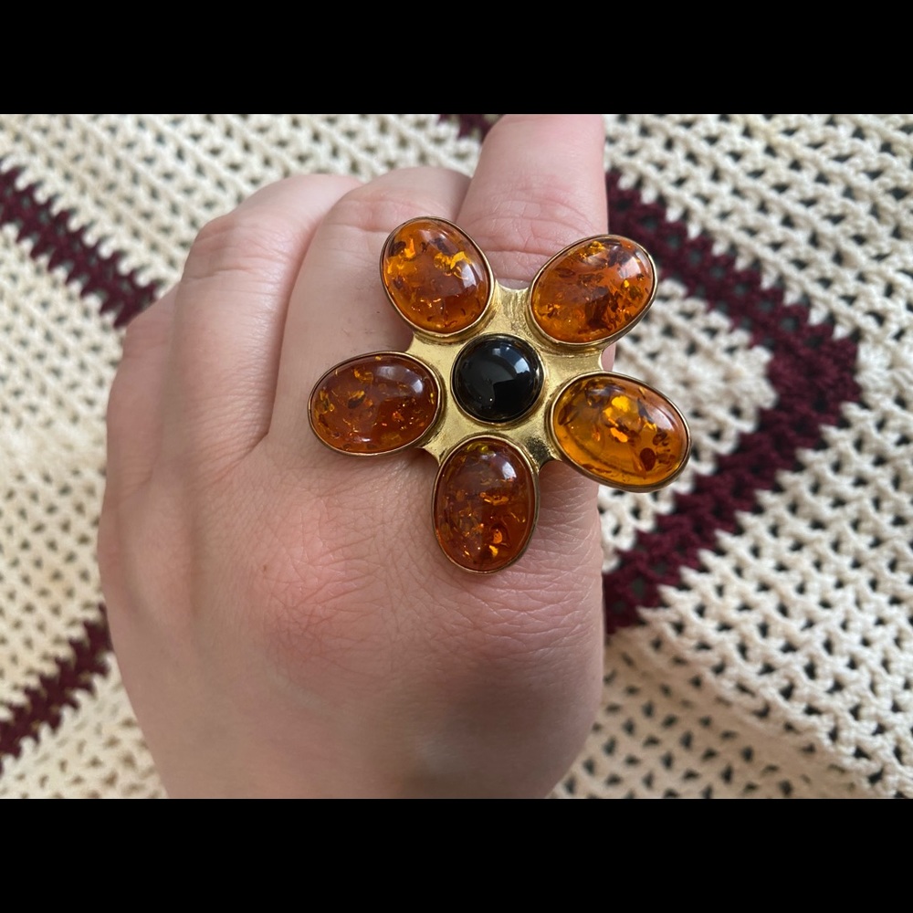 Amber/onyx ring - Picture 4 of 4